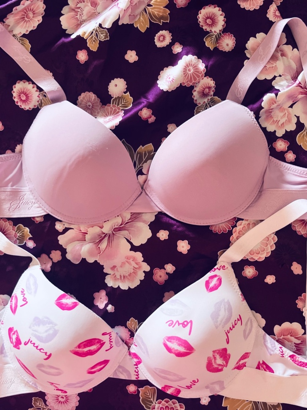 Juicy Couture Pink Molded Push-Up Bras - Solid & Lip Print